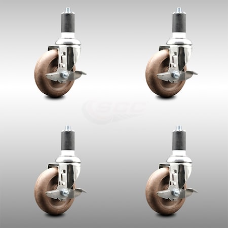 Service Caster 4 Inch 316SS High Temp Glass Filled Nylon 1-5/8 Inch Stem Caster Set Brake SCC SCC-SS316EX20S414-GFNSHT-TLB-158-4
